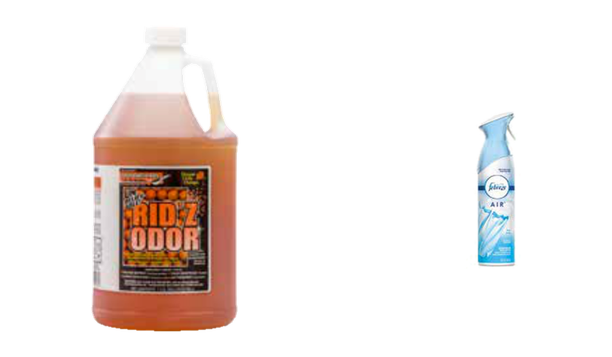 Odor control jug and air freshener spray
